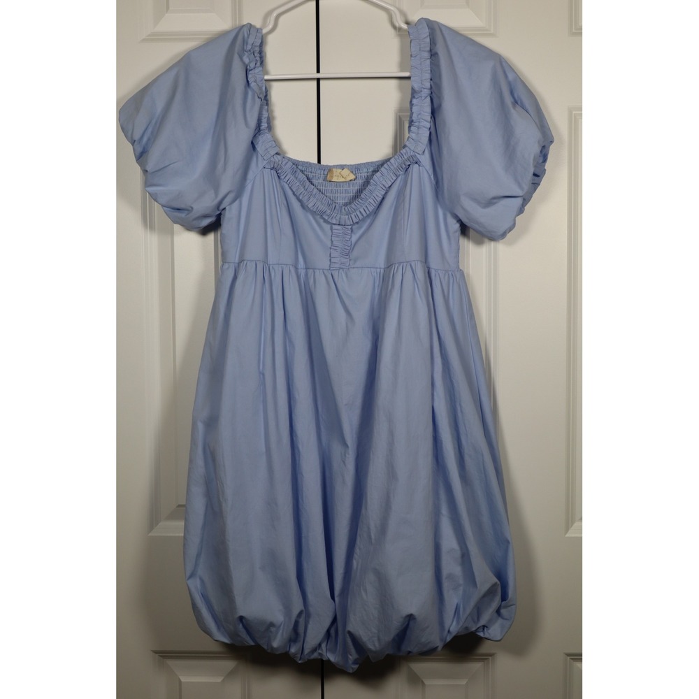 Altar'd State Light Blue Bubble Hem‎ Puff Sleeve Babydoll Mini Dress Medium